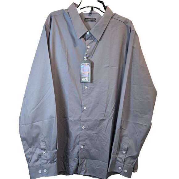James Tailor Mens size 3XL Gray‎ Button Up Shirt Cotton Poly Spandex Stretch NEW - Picture 2 of 4